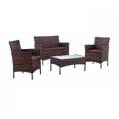 Мебель садовая Веранда коричневая(стол+2 стула+диван) подушка бежевая