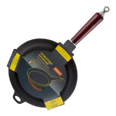 Сковорода чугунная 22 см ручка дерево MALLONY