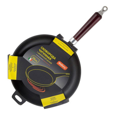 Сковорода чугунная 26 см ручка дерево MALLONY