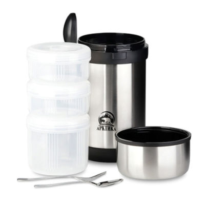 Термос пищевой с 3 контейнерами + приборы