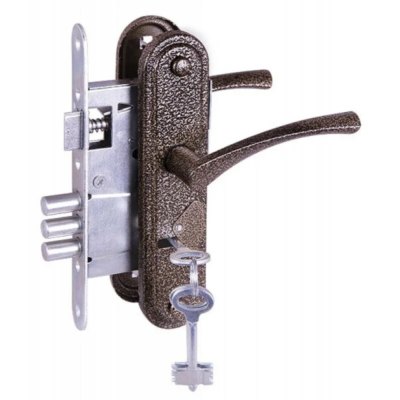 Замок врезной сувальдный с защелкой в компл с ручкой 3В9-4-2(бронза) 3 кл.