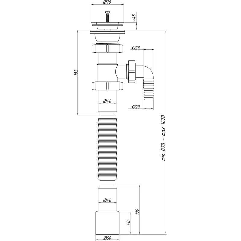 G118 Сифон Ани гофр. с отв.с/м удл. 1 1/2 40*50