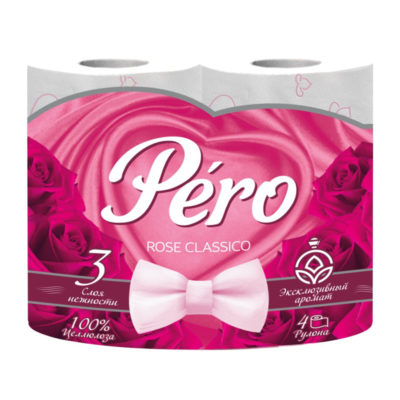 Туалетная бумага Pero Rose 3 слоя 4 шт с втулкой