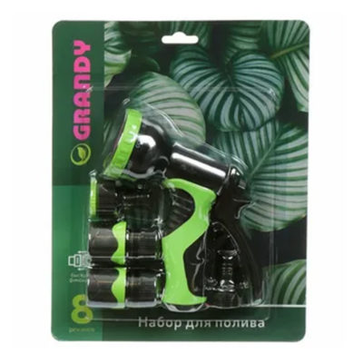 Набор для полива: пистолет 8реж.+фитинги 1/2+штуцер 1/2-3/4 GRANDY JS-966534