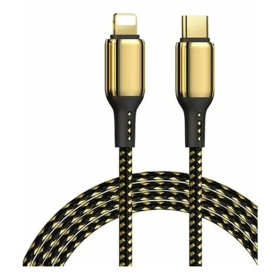 Кабель круглый 20W Type-C - Lightning 3м черно-золотой