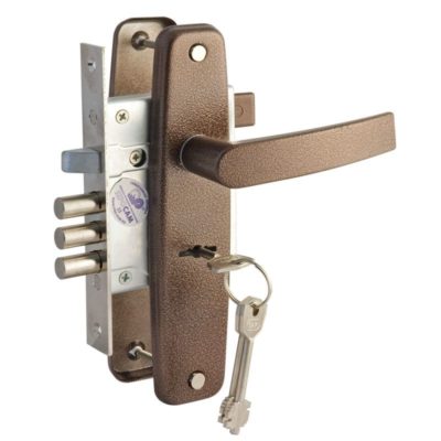 Замок врезной сувальдный с защелкой и ручкой в компл. ЗВ9-8/13 медный антик