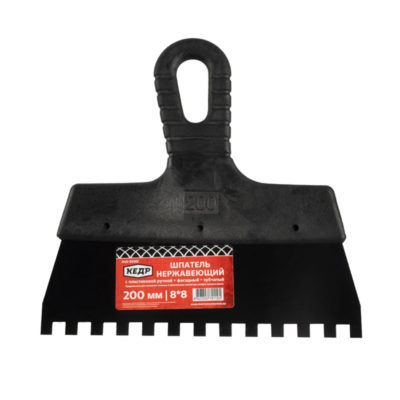ШПАТЕЛЬ ФАСАДНЫЙ ЗУБЧАТЫЙ  6 Х 6 ММ  НЕРЖ. 200 ММ ПЛАСТМ. РУЧКА