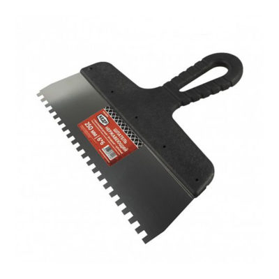 ШПАТЕЛЬ ФАСАДНЫЙ ЗУБЧАТЫЙ  6 Х 6 ММ  НЕРЖ. 250 ММ ПЛАСТМ. РУЧКА