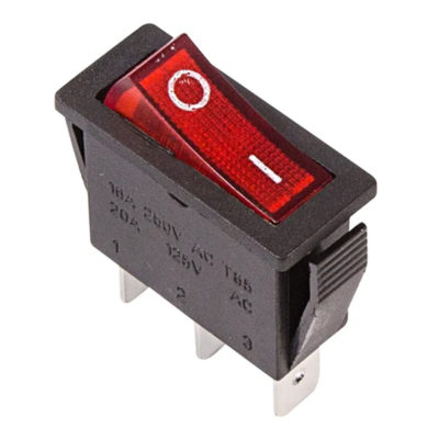 Выключатель клавишн. 2-м 15А красный с подсветкой