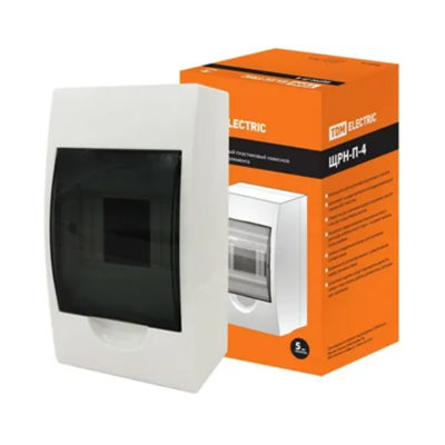 Бокс пластик ЩРН-П-4 4 мод. ОУ белый с дымч.дверцей Lezard