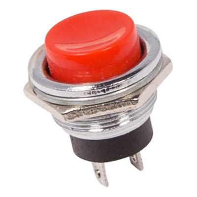 Выключатель-кнопка металл 220В 2А ON-OFF красная мини