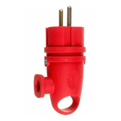 Вилка каучук с/з угловая с кольцом 90* 16А IP44 красный Беларусь