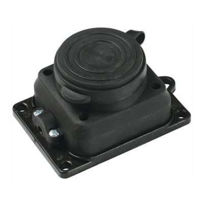 Розетка каучук 1 гнездо с/з с крышкой 16А IP44 красный Беларусь