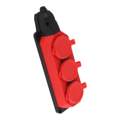 Розетка каучук 3 гнезда с/з с крышкой 16А IP44 красный Беларусь