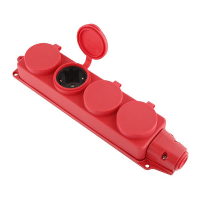 Розетка каучук 4 гнезда с/з с крышкой 16А IP44 красный Беларусь