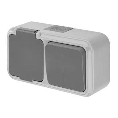 В-РЦ-657(03) Блок с/з ПРАЛЕСКА АКВА (роз. 16А+1кл. выкл. 10А) ОУ серый (крышка)