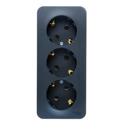 Розетка 3ОП с/з без шторок антрацит BLANCA