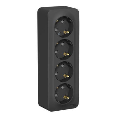 Розетка 4ОП с/з со шторками антрацит BLANCA