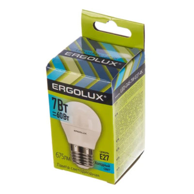 Лампа светод. 7W Ergolux G45 E27 4500K шар матовый