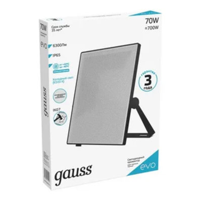 Прожектор светодиодный Gauss EVO 70W 6300lm IP65 6500K IK07 черный 1/10