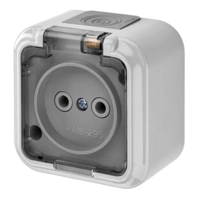 РА16-296(02) Розетка ПРАЛЕСКА АКВА ОУ 1-местн. 16А прозрачная крышка