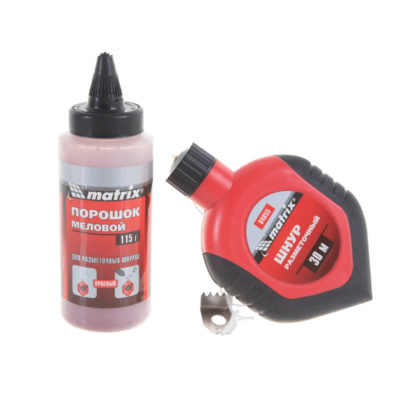Шнур разметочный в пластмассовом обрезиненном корпусе + порошок красный// MATRIX