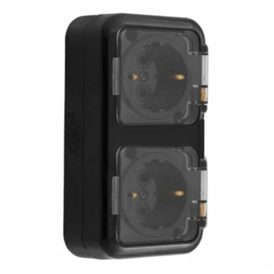 РА16-303 Розетка с/з ЧЕРНАЯ Bylectrica ПРАЛЕСКА АКВА блок ОУ 2 мест. 16А ОУ IP54