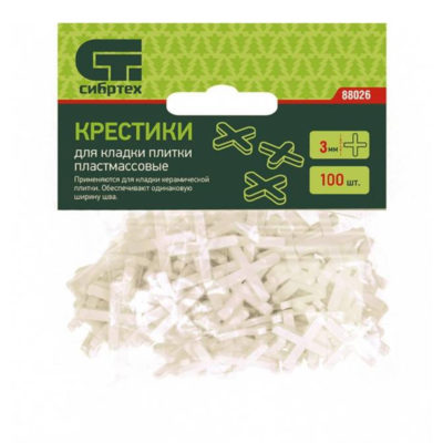 Крестики для кладки плитки 3мм СИБИРТЕХ 100шт.