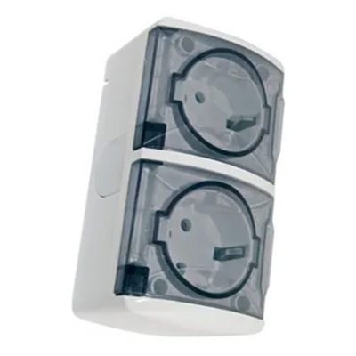 Розетка герметичная  2ОП  с/з горизонт. белая прозрач. крышка
