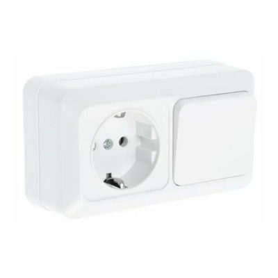 Блок выключатель 1ОП+розетка  б/з 10А белый ЛАДОГА