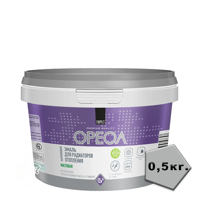 Эмаль для радиаторов акриловая д/внутр.работ Ореол матовая белая 0,5кг