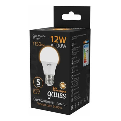 Лампа Gauss A60 E27 12W 3000K Шар