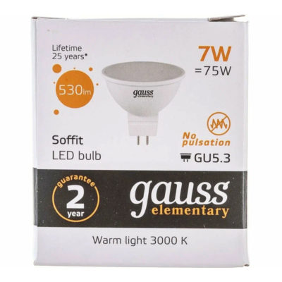 Лампа Gauss Elementary MR16 GU5.3 7W 3000K