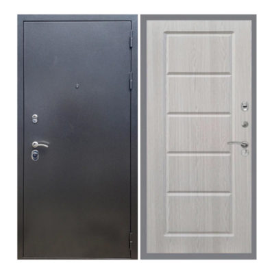 Дверь мет. СТРОЙ 50 ПРАВАЯ серебро на черном/беленый дуб 850*2050