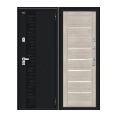 Дверь Bravo Thermo-2 Техно Декор-2 Cappuccino Veralinga WP/Букле черное 205*96 Левая