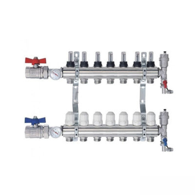 Коллекторная группа с расходомером латунь 1" - 8 входов