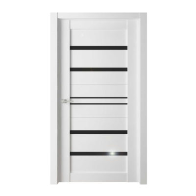 Дверь ЭКО Delux 302 черное стекло лакобель белый бьянко 80*200