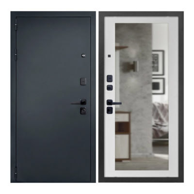 Дверь ДК БРЕСТ Б3 860*2050 ПРАВАЯ (зеркало) Белый мат с фурн. и цил.