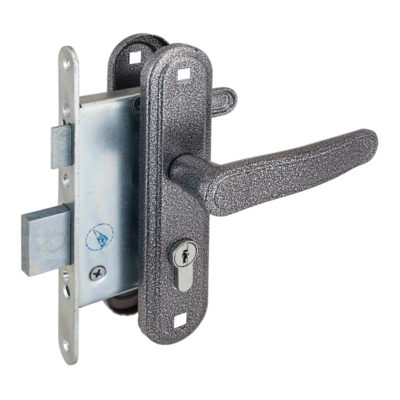 Замок врезной цилиндровый с защелкой и с ручкой ЗВ4-3.03 (серебро)