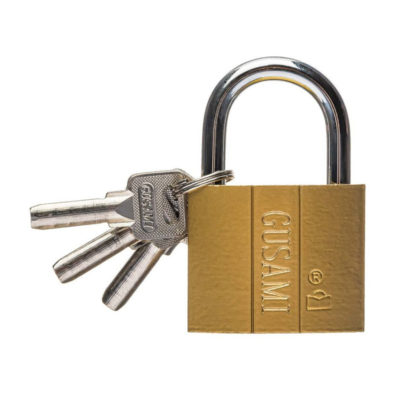 Замок навесной 63 мм с золотой накладкой