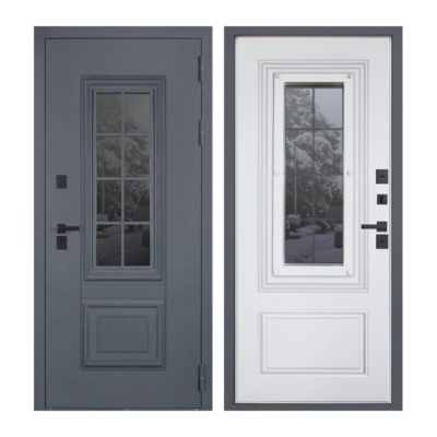 Дверь ПРАВАЯ 860 АРКТИКА с окном с терморазрывом Букле графит/Белый матовый (металл 1