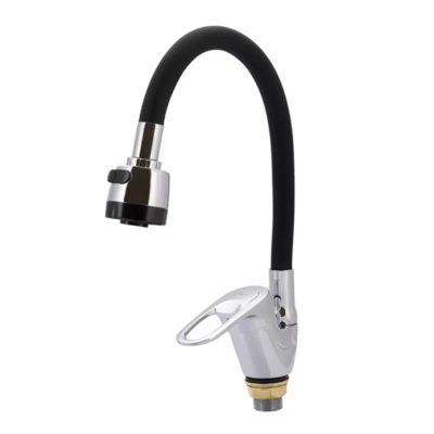 Е4105+Е65 Смеситель для кухни гиб. излив 2 реж. с гайкой (черный)