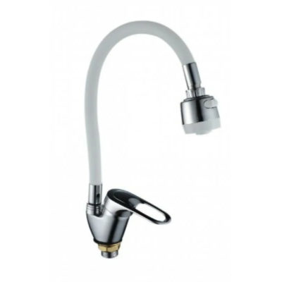 Е4105+Е55 Смеситель для кухни гиб. излив 2 реж. с гайкой (белый)