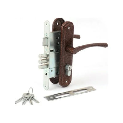 Замок врезной цилиндровый с защелкой в компл. с ручкой 3В4.2-01 (медь)