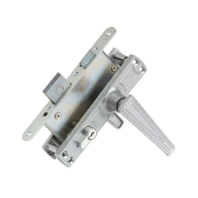 Замок врезной цилиндр. с защелкой в компл. с ручкой 3В4-3(гальв.никель)