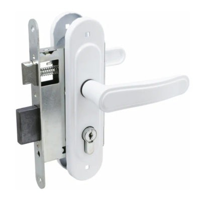 Замок врезной цилиндровый с защелкой и с ручкой ЗВ4-3.03 (черный)