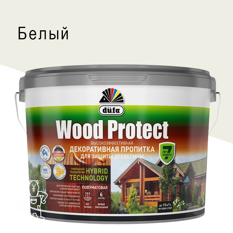 Пропитка декорат.для древесины Dufa Wood Protect Белая 9 л.