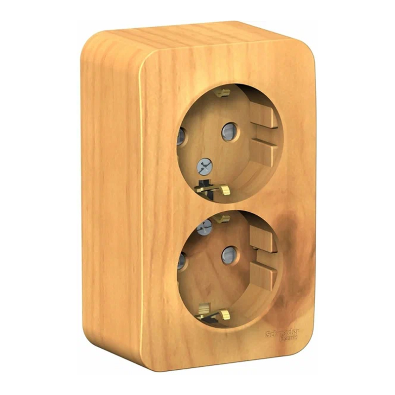 Розетка 2СП 16А с/з со шторками ЯСЕНЬ BLANCA