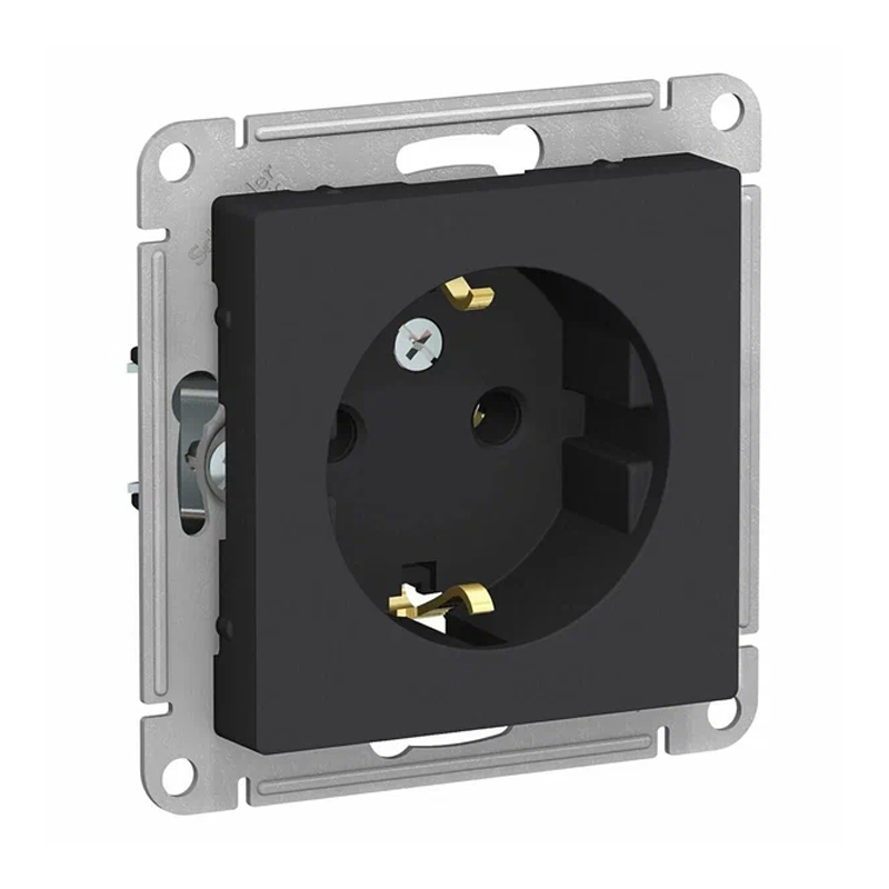 Механизм розетки 2СП б/з ATLASDESIGN 16А Карбон