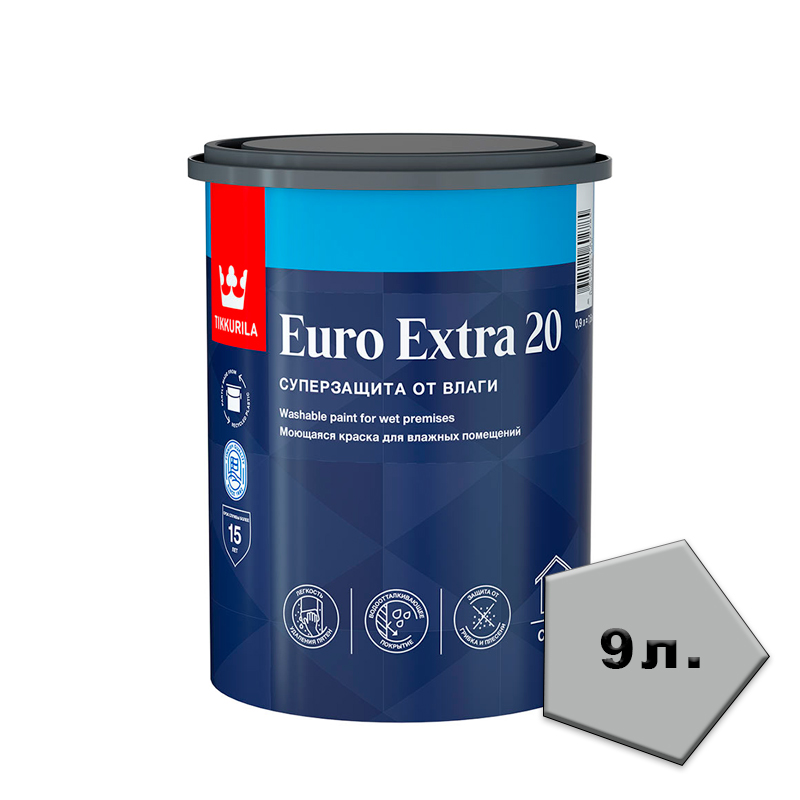 Краска EURO EXTRA-20 моющ. д/влажных помещ. БАЗА А 0,9л TIKKURILA